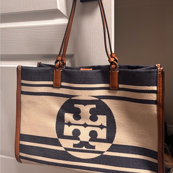 Authentic Tory Burch Navy and Cream Striped Tote - Picture 1 of 1